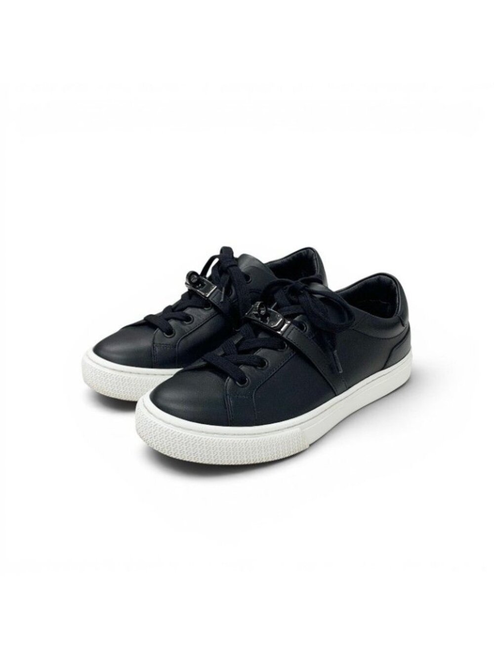 Hermes Day Sneakers Leather Black White Kelly